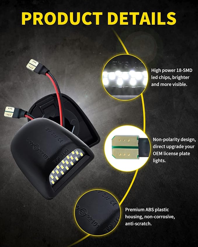 LED License Plate Lights Rear Bumper Tag Lamp Assembly Replacement Compatible with Cadillac Escalade Chevy Silverado 1500 2500 3500 Tahoe GMC Sierra 1500 2500 3500 Yukon XL, Pack of 2