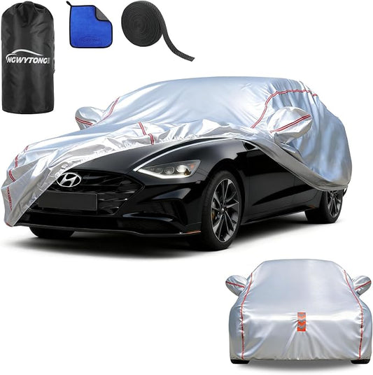 Waterproof All Weather Heavy Duty Vehicle Cover, 360° Underbody Wrap Windproof Design, Quick Install Outdoor Cover,（for Sonata Hyundai 2001-2025）