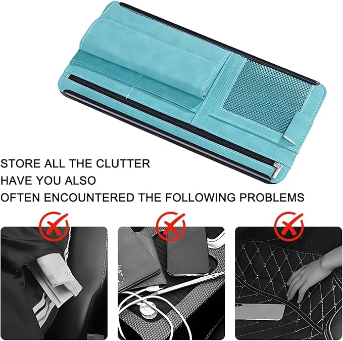 Car Sun Visor Organizer, Multi-Pocket Vehicle Sun Visor Storage Pouch with Sunglasses Box, Auto Interior Sunshade Eyeglasses Card Holder Organizers, Universal for SUV Sedan Truck (Blue)