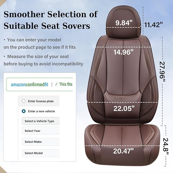 Coverado Car Seat Covers, Seat Covers for Cars, Waterproof Leather Auto Seat Protectors, Leather Car Seat Cushion, Car Interiors Accessories Universal Fit for Most Cars