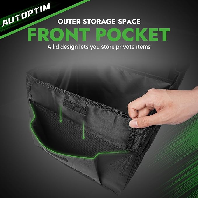 AUTOPTIM Car Trunk Organizer - Collapsible Car Organizer with Non Slip Bottom & Multiple Pockets for Groceries, Trunk Storage with Base Panel for SUV Sedan Van, 2 Compartments (Black, Medium, 2 Pack)