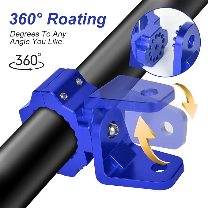 ZIDIYORUO UTV Whip Light Mounts for 1.75-2in Dia Roll Cage, Blue 2PCS | Aluminum Light Brackets, for 1.75-2in Dia UTV cages. Holds LED whips, chase lights, flags. 360 swivel. Fits RZR, Can-Am, Jeep