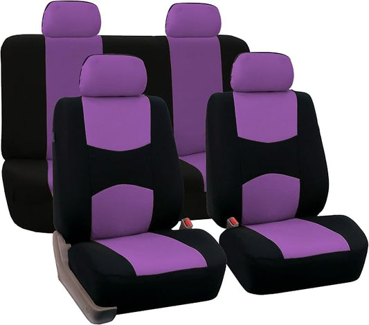 FH Group Car Seat Covers Full Set Cloth - Universal Fit Automotive Seat Covers, Low Back Front Seat Covers, Solid Back Seat Cover, Washable Car Seat Cover for SUV, Sedan and Van Purple