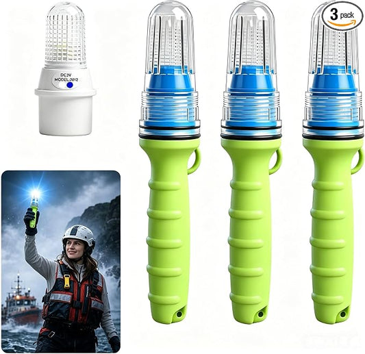 Premium Boat Flares Coast Guard Approved-Waterproof Marine Flares Emergency Visibility Kit for Fishing Boat, LED Roadside Flares&Throwable Flotation Device Compatible (Blue)