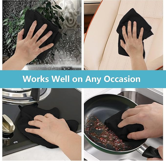 HOMEXCEL Microfiber Cleaning Cloth, Premium Microfiber Towels for Cars, Lint Free, Scratch-Free, Highly Absorbent, Reusable Cleaning Rags for Car, Household, Kitchen, Window(Black,100)