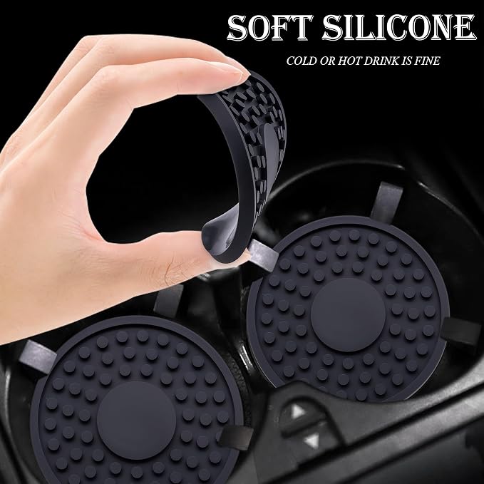 2 Pack Anti-Slip Car Cup Holder Mat – 2.75 Inch Silicone Drink Coaster, Secure Fit for Cars & Trucks – Cute Interior Decor for Women & Girls (Black)
