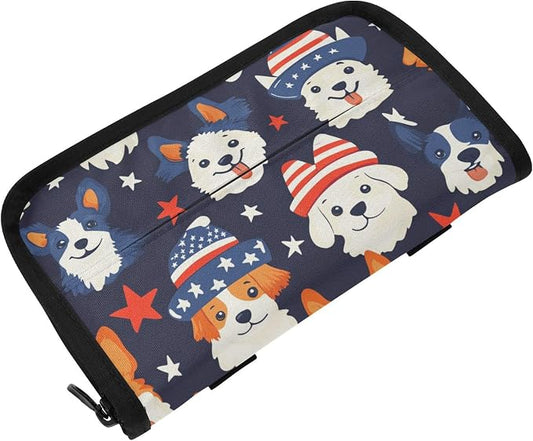 Car Visor Tissue Holder Mask Holder for Car, Car Tissue Box Sun Visor Napkin Holder Car Visor Accessories Adjustable Straps Reusable Durable Easy to Install July 4th Cute Dogs Blue