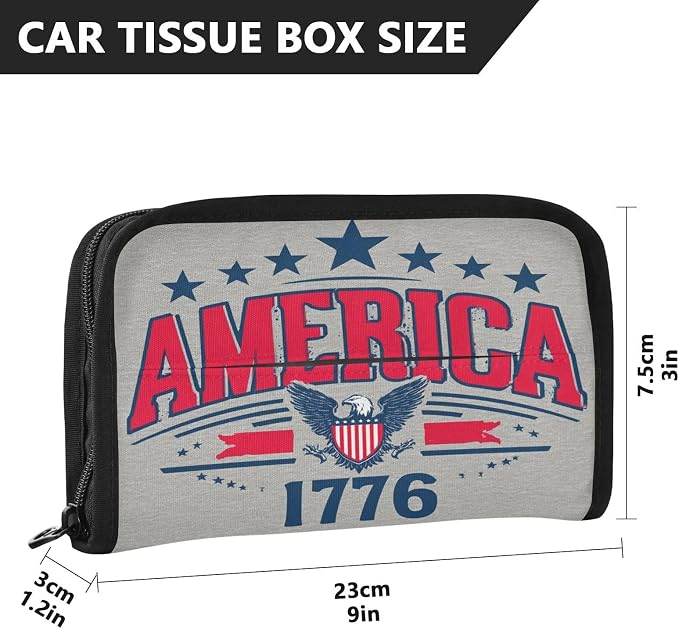 Car Tissue Holder Car Napkin Holder Tissue Box Dispenser Storage Case Sun Visor Mask Holder Accessories with Adjustable Straps Reusable Refillable USA Patriotic 1776
