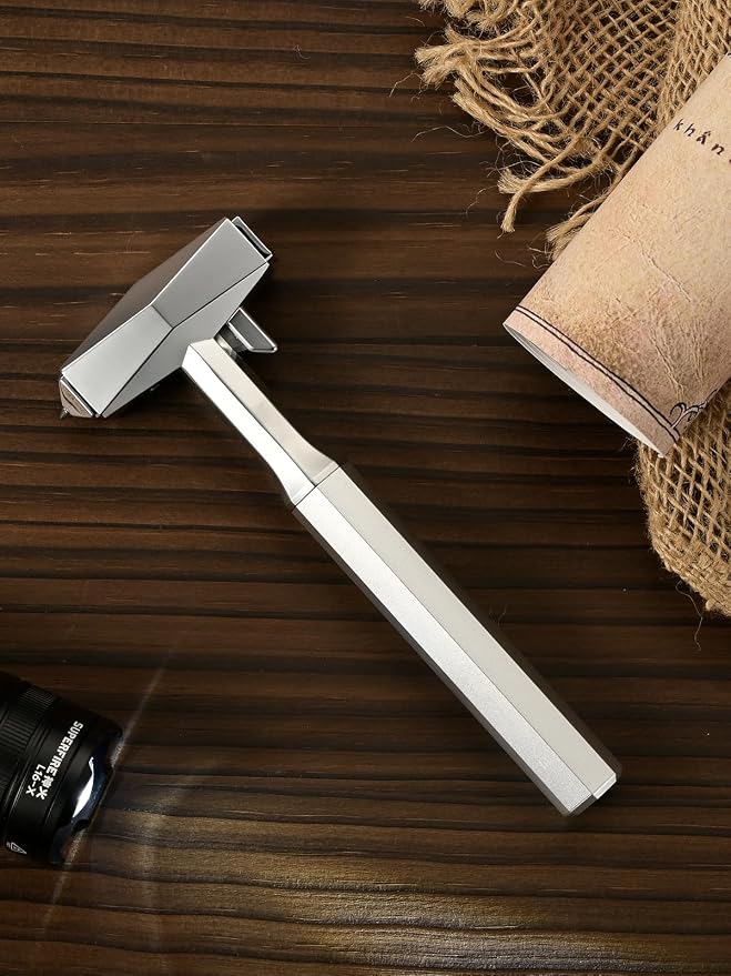 2-in-1 Car Safety Hammer and Seatbelt Cutter Shatters Double-Layer Laminated Glass, All-Metal Tesla-Inspired Design for Cars, Trucks, SUVs, Silver