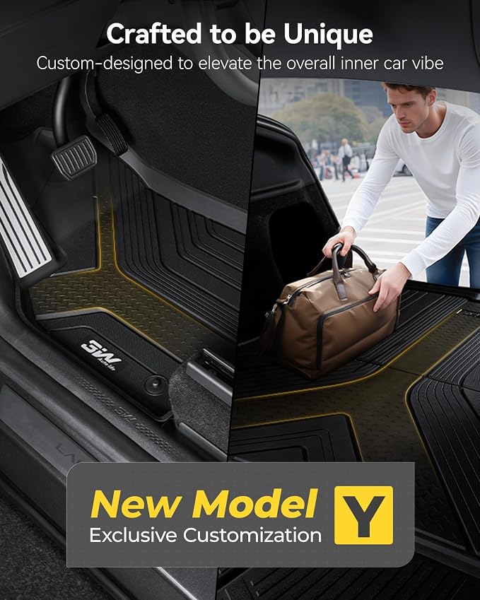 3W Tesla New Model Y Juniper 2025 2026 Floor Mats, Not for Standard | 9PCS, Cargo Liners, Trunk Mats, Seat Back Protector, All Weather Customer Fit Vigormold™ TPE, Model Y Juniper Accessories