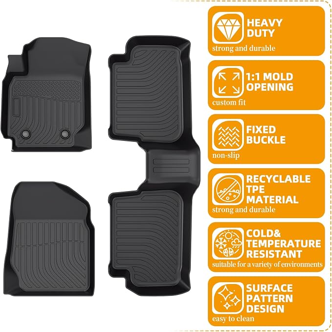 Floor Mats for Toyota Corolla 2003-2008(NOT for with Rear Seat Vents) | 2007 Corolla Floor Mats, Custom Fit TPE Corolla Mats Accessories, 1st & 2nd Rows All Weather Protection