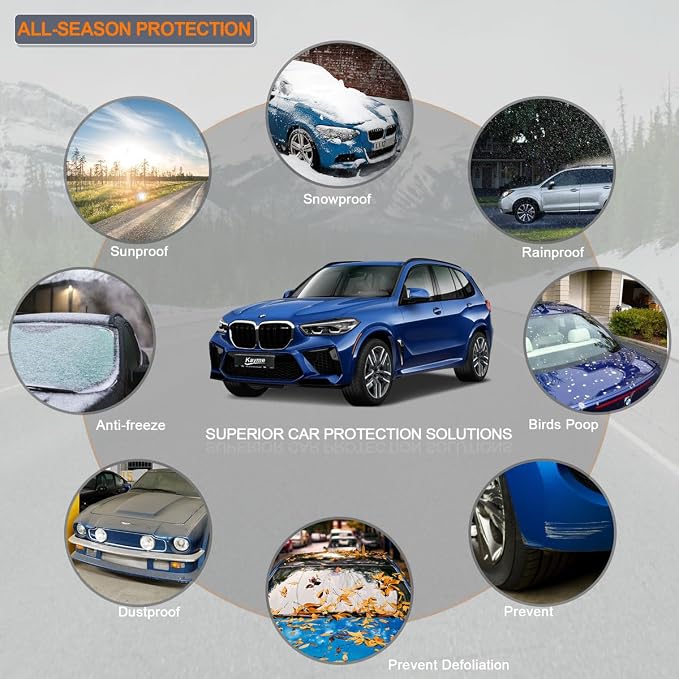 Kayme 6 Layers SUV Car Cover Custom Fit for BMW X5 (2007-2025) Waterproof All Weather for Automobiles, Outdoor Full Cover Rain Sun UV Protection.Silver