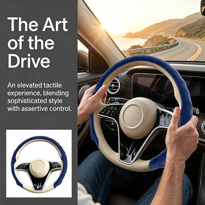 Mandark Car Steering Wheel Cover, Suede Sport Vehicle Steer Wheel Protector Fitting 15 Inch, Non-Slip Comfortable Automotive Interior Decoration Accessories, Universal for Most Cars (Dark Blue)