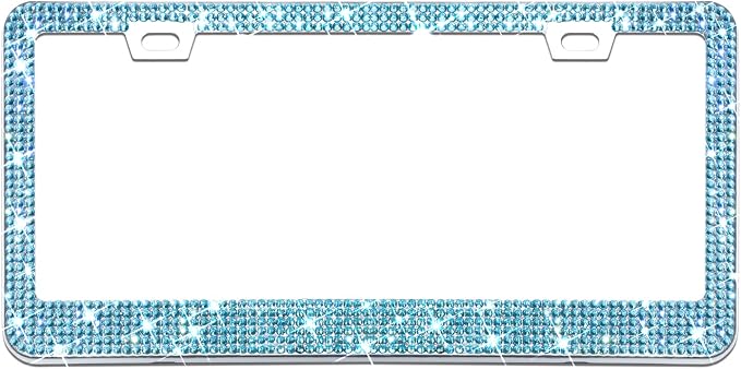 Bling License Plate Frame for Women, 1PCS Sparkly License Plate Frames| Over 1200 pcs 14 Facets Bedazzled Clear Glass Diamond Rhinestone Crystals w/Free Glitter Diamond Box (Blue)