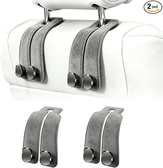 Amelity Car Headrest Hooks, Purse Hook for Car 2 Pack Gray | Universal Car Interior Accessories for Women, Available in 2/4 Pack, Storage Hanger Holds Purses, Backpacks, Grocery Bags