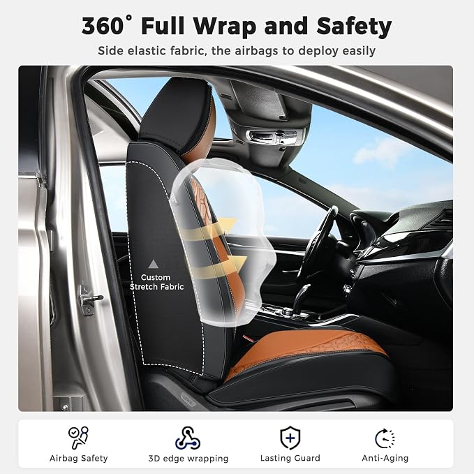 Huidasource Seat Covers, Car Seat Covers Front and Rear Seat Full Set, Full Coverage Waterproof Nappa Leather Car Seat Cushion Covers Protector Fit for Most Cars SUV Trucks, Black & Brown