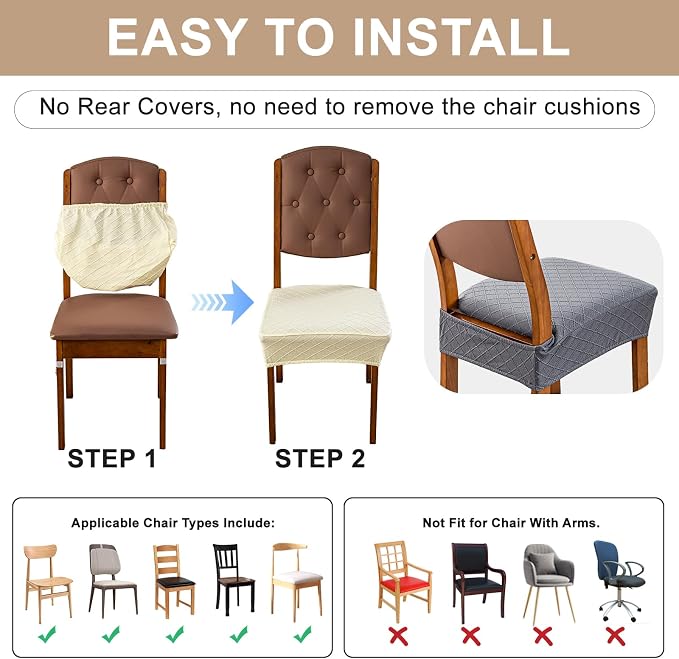 Genina Waterproof Seat Covers for Dining Room Chairs Covers Dining Chair Slipcovers Protector, No Rear Covers (Dark Gray, 6 Pcs)