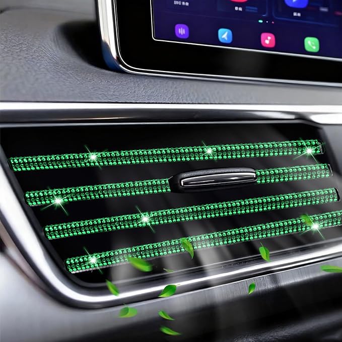 NBTEPEM Bling Car Air Conditioner Decoration Strip for Vent Outlet, 10 PCS Universal Rhinestone Car Vent Outlet Trim Decorations, Bling Interior Accessories for Women and Girls (Green)