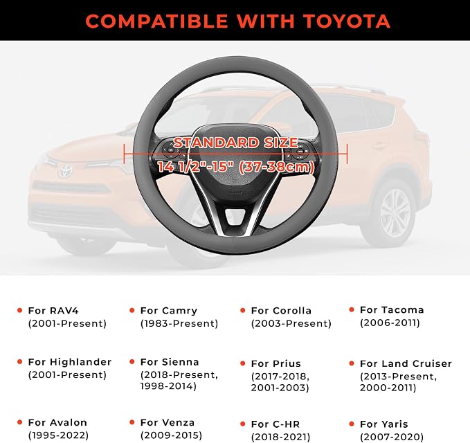 Steering Wheel Cover for Toyota RAV4, Camry, Corolla, Tacoma, Highlander, Sienna, Fit 14.5-15" Wheels, Standard Size (Gray)