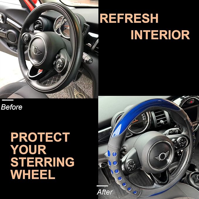 PINCTROT Large Size Race Grip Steering Wheel Cover, Anti Slip Silicone Perforated Design with Soft Touch Padding, Enhanced Grip for Sporty Driving 15.5-15.75 Inch (Racing Blue)