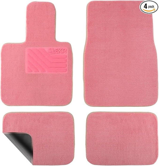 EKR All-Weather Universal Floor Mats,Thick Anti-Slip Car Carpet(Pink) | 0.5 inch Thick Anti-Slip Automotive Floor Mat with Driver Heel Pad Fit for SUV/Vans/Sedans/Trucks,Pink Carpet 4pcs Full set