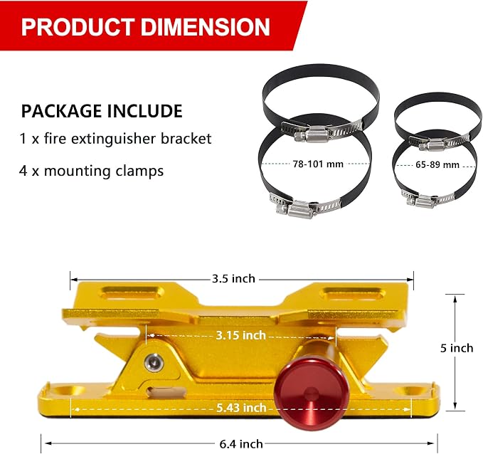Aluminum Quick Release Fire Extinguisher Mount for 1-10LB Extinguisher | Fit Most Vehicle, Adjustable Roll Bar Holder Compatible with Jeep Wrangler TJ/JK/JL/JKU, Polaris RZR, Ranger, Can-Am X3, Gold