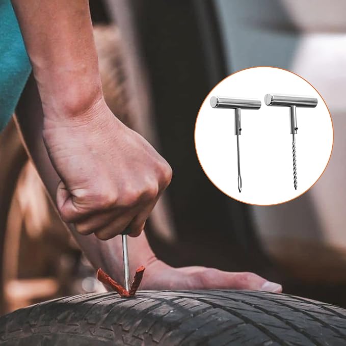 Tire Repair Puncture Tool Kit Heavy Duty Stanless Steel T-Handle Tire Repair Tool for Automobiles Motorcycles