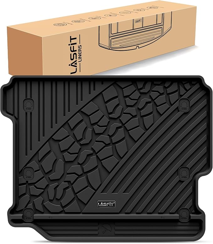 LASFIT Cargo Mat for Jeep Wrangler JL 2018-2026 4 Doors Without SUBWOOFER | Not for JK/Not PHEV/Not 2-Door, All Weather, TPE, Custom Fit, Trunk Mat, for Flat Load Floor, Gas Type, Black
