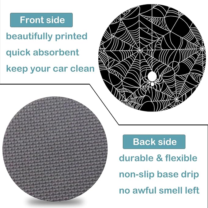 Car Cup Holder Coasters, 2 Pack – 2.75" Universal Auto Anti-Slip Insert Coaster, Rubber Car Coasters, Personalized Car Accessories for Women & Men (Spider Web)