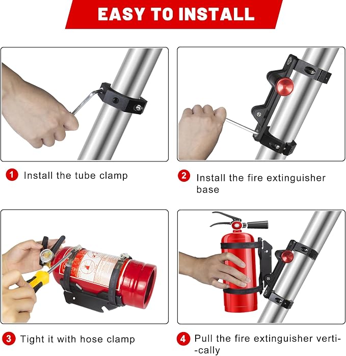 ZHILXN Aluminum UTV Fire Extinguisher Mount Kit for Roll Bar, Quick Release | Adjustable Car Fire Extinguisher Bracket Holder for 1.75-2in Roll Cage, Compatible with Polaris RZR SXS Ranger Camper Can-Am