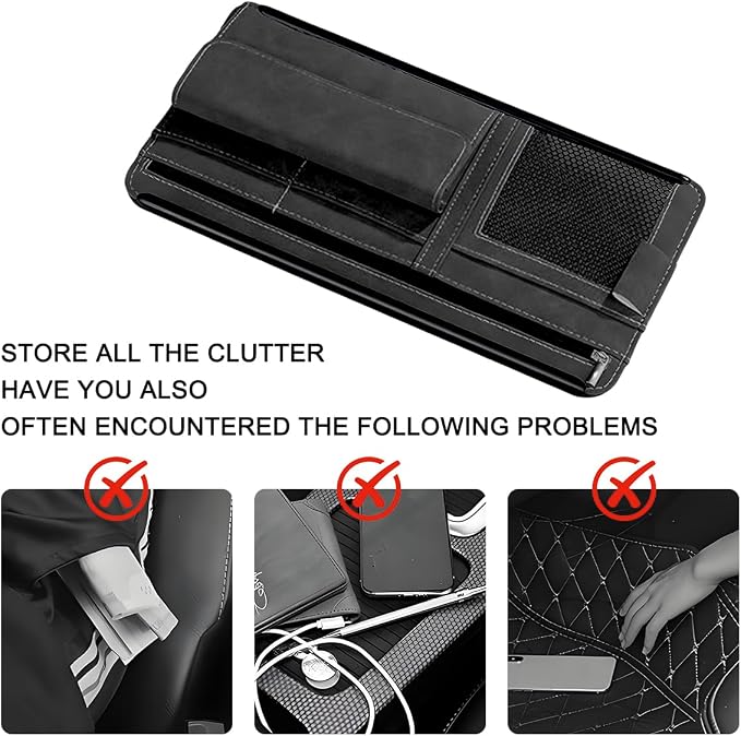 Car Sun Visor Organizer, Multi-Pocket Vehicle Sun Visor Storage Pouch with Sunglasses Box, Auto Interior Sunshade Eyeglasses Card Holder Organizers, Universal for SUV Sedan Truck (Black)