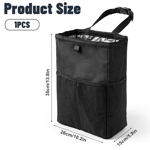 3.5 Gallon Car Trash Can, Auto Garbage Bag Leak-Proof | with Hook and Loop Lid and Handle, Waterproof, Portable Hanging, Large Capacity Waste Bin, for SUV