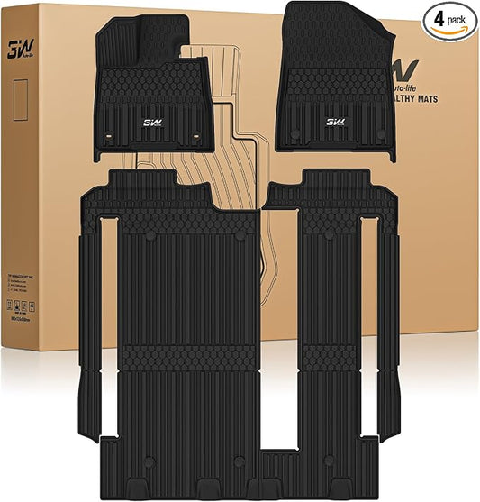 3W Floor Mats for Toyota Sienna 2021-2026 8 Seat LE/XLE, TPE All Weather Custom Fit Floor Liner for Toyota Sienna 1st, 2nd and 3rd Row, Black (Only for 8 Passenger)