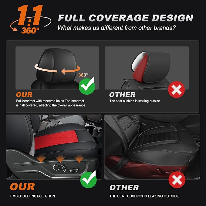 AOMSAZTO Truck Seat Covers for Chevy Silverado/GMC Sierra 1500 (2007-2013) 2500HD/3500HD (2007-2014) - Black/Red Diamond Grid Faux Leather Seat Cover Full Set(Rear 40/60 Split for Crew Cab)