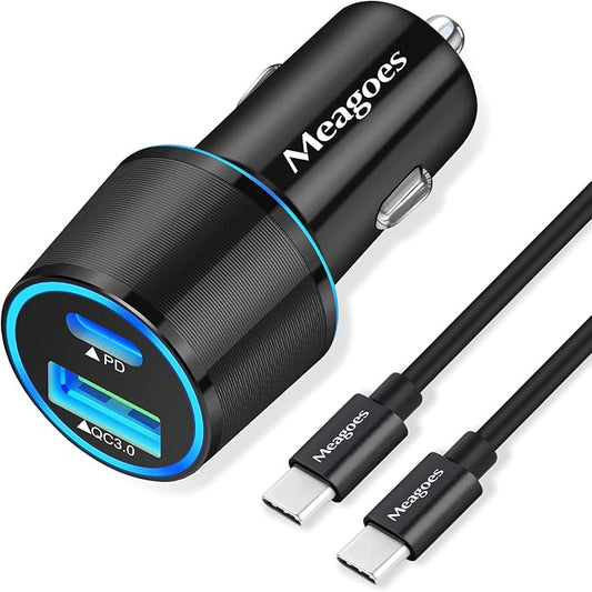 67.5W Car Charger USB C Super Fast Charging, 45W USBC & QC3.0 Port Plug for iPhone 17 Pro Max/Air/16/15/iPad, Samsung S26/S25 Android Cell Phone, Dual 12V Cigarette Lighter Adapter+ 10 ft Type C Cable