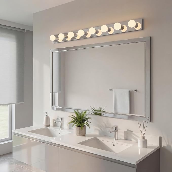 Kichler 8-Light Linear Bathroom Vanity Light Fixture, 48" Chrome Bath Bar for Mirror Lighting with 60W Medium Base Bulbs, Modern Transitional Style (48" W x 4.25" H x 2" D), 626CH
