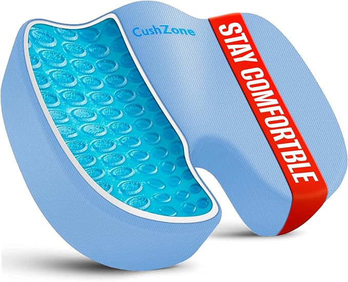 Office Chair Seat Cushion, Cooling Gel Enhanced Memory Foam Cushion for Long Sitting - Back, Sciatica, Coccyx, Tailbone Pain Relief Pillow - for Office, Gaming, Car, Wheelchair - Light Blue, X-Large