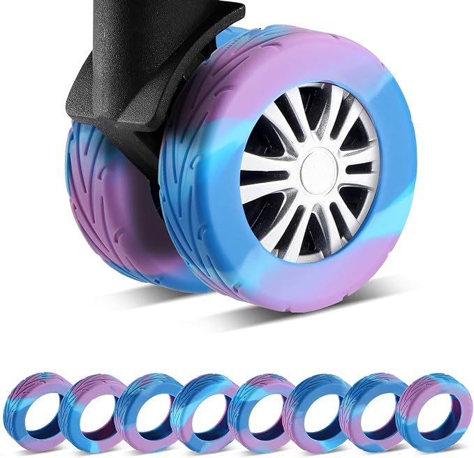 8Pcs Luggage Wheel Covers, Travel Accessories (Gradient Blue & Purple) | Wear-resistant & anti-noise silicone covers. Fits 2-2.4" wheels. Protects suitcase wheels. Travel essential for suitcases