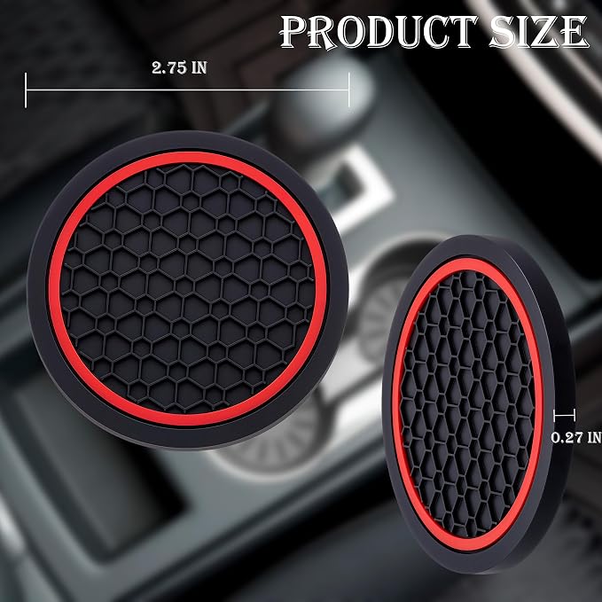 4-Piece Anti-Slip Car Cup Coaster Set – 2.75 Inch Auto Insert Drink Mats, Perfect for Coffee & Beverages – Stylish Interior Decor for Women & Girls (Black & Red)