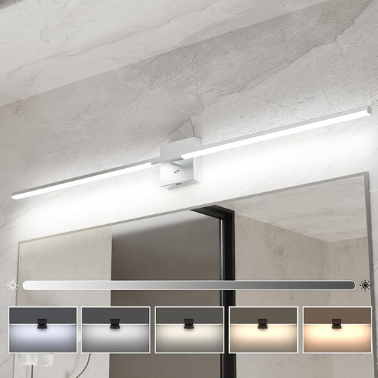 Ensenior Modern Bathroom Vanity Light 48 Inch, Built-in Dimmer, 28W Dimmable 5CCT LED Light Fixture Over Mirror, Baked-on Matte Grey Vanity Lights for Mirror Cabinets Bedroom - FCC & ETL Certificated