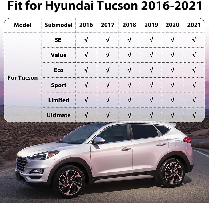 Floor Mats & Cargo Liner for 2016-2021 Hyundai Tucson Custom Fit TPE Liners | All Weather Protection Car Mats Waterproof Anti-Slip Automotive Full Coverage Set Accessories 1st & 2nd Row & Trunk Mat