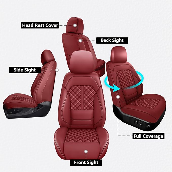 Wrangler Seat Covers 2018-2026,Custom Fit for Jeep Wrangler JK JL 4 Door Unlimited Sahara/Sport/Rubicon X 392 Willys,Waterproof Faux Leather and Lumbar Support (Wine Red, Full Set-5 seats(18-26))
