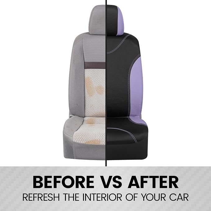 BDK UltraSleek Purple Seat Covers for Cars, Two-Tone Front Seat Covers with Matching Back Car Seat Cover, Made to Fit Most Auto Truck Van SUV, Interior Car Accessories, Full Set