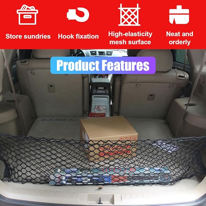ZIMISI Car Cargo Net, Elastic Stretchable Car Trunk Cargo Storage Net with Hooks, Double-Layer Nylon Truck Organizer Mesh, Vehicle Interior Accessories for Most SUVs, Trucks (43.3x15.7 inch/110×40 cm)
