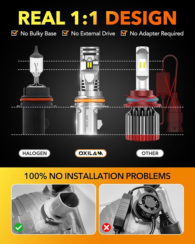 OXILAM 9007 LED Bulbs, 1000% Brighter Ultra-Bright, 3 Min Quick Install Wireless, 20 Years Lifespan, No Flicker, 99% Compatibility, Pack of 2