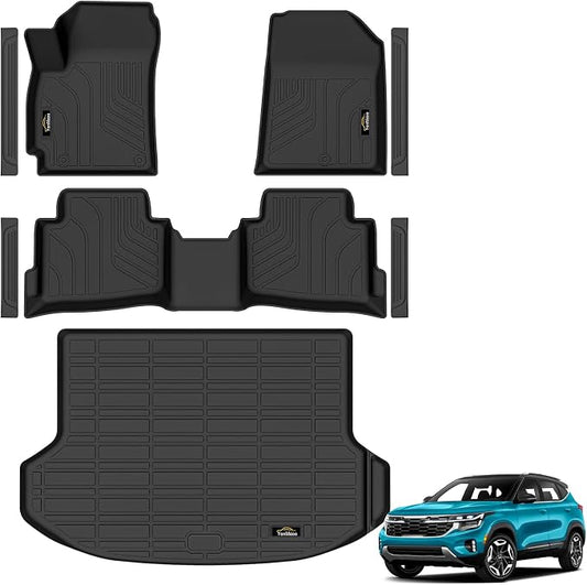 Floor Mats & Cargo Liner Custom for Kia Seltos 2021-2025 2026, Door Sill Protectors, All Weather TPE Anti-Slip 1st & 2nd Row & Trunk Mat for Seltos 2025 Accessories, Black (Upper Cargo Floor Liner)