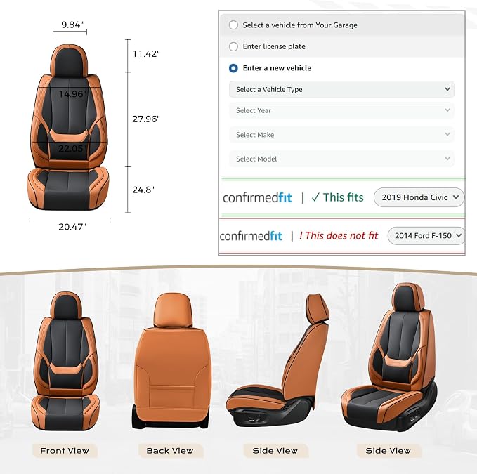 Coverado Car Seat Covers Full Set, Car Seat Protector Waterproof, Nappa Leather Car Seat Cushion, Seat Covers for Cars, Front Seats and Back Universal Fit for Most Cars