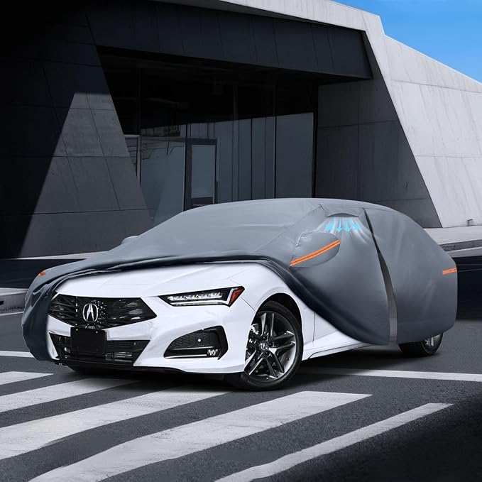 Waterproof Acura TLX(2014-2026) Car Cover with Breathable Vents, [Upgrade] Premium Covers with Cotton Liner and Zipper Door,Sun Rain Snow Dust Uv Protection.(Gift with Towel)