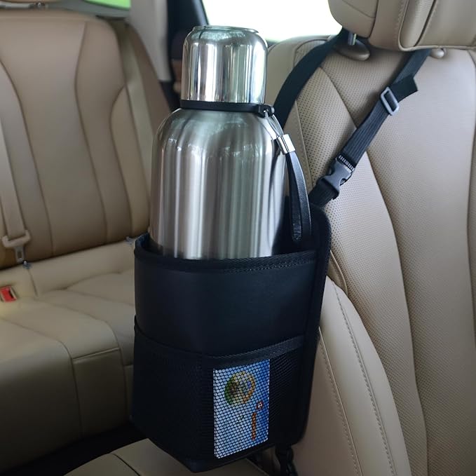 Large Car Cup Holder Expander Water Bottles, Big Drinks Holder Bag(Black) | Fits Large 24/36/40/46oz Water Bottles,- Universal Auto Vehicle for Cars, SUV & Truck RV's golf-carts