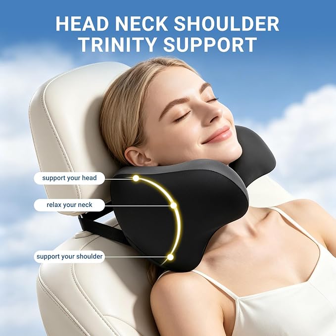 RURISUN U Shaped Pillow,Car Headrest Pillow, for Sleeping with Adjustable Strap Travel Cervical Neck Pillow,100% Memory Foam Breathable Removable Cover(Gray, 1PC)